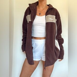 Vintage Wilson Fleece chocolate brown ribbed zip up jacket - X large